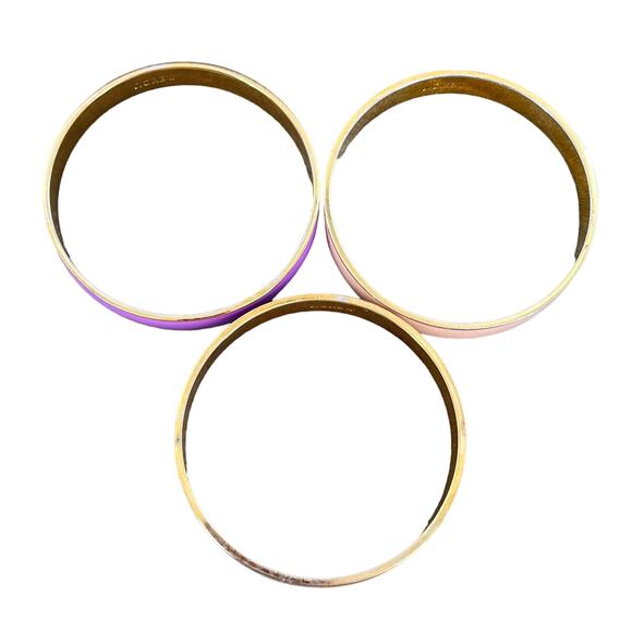 J Crew Enamel Bangle Bracelet Lot Pastel Set of 3 Pink Beige Lavender - Picture 5 of 6